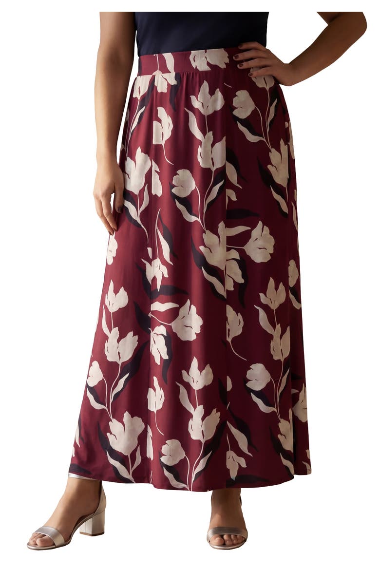 Stretch Knit Maxi Skirt, Main, color, CLARET PAINTED PETALS