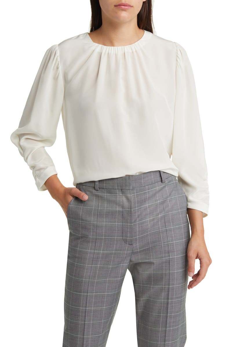 BOSS Bagana Silk Blouse, Main, color, Soft Cream