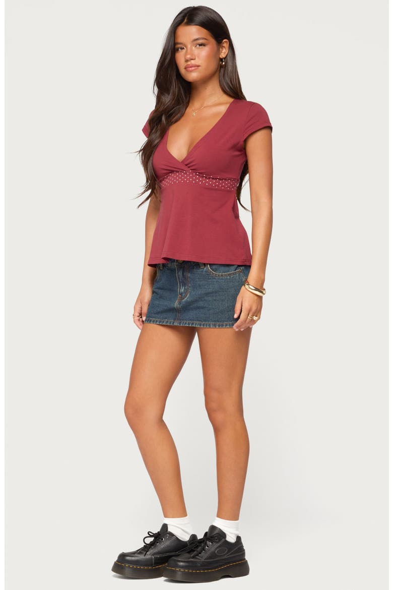 Arla Polka Dot V-Neck Top, Alternate, color, BURGUNDY