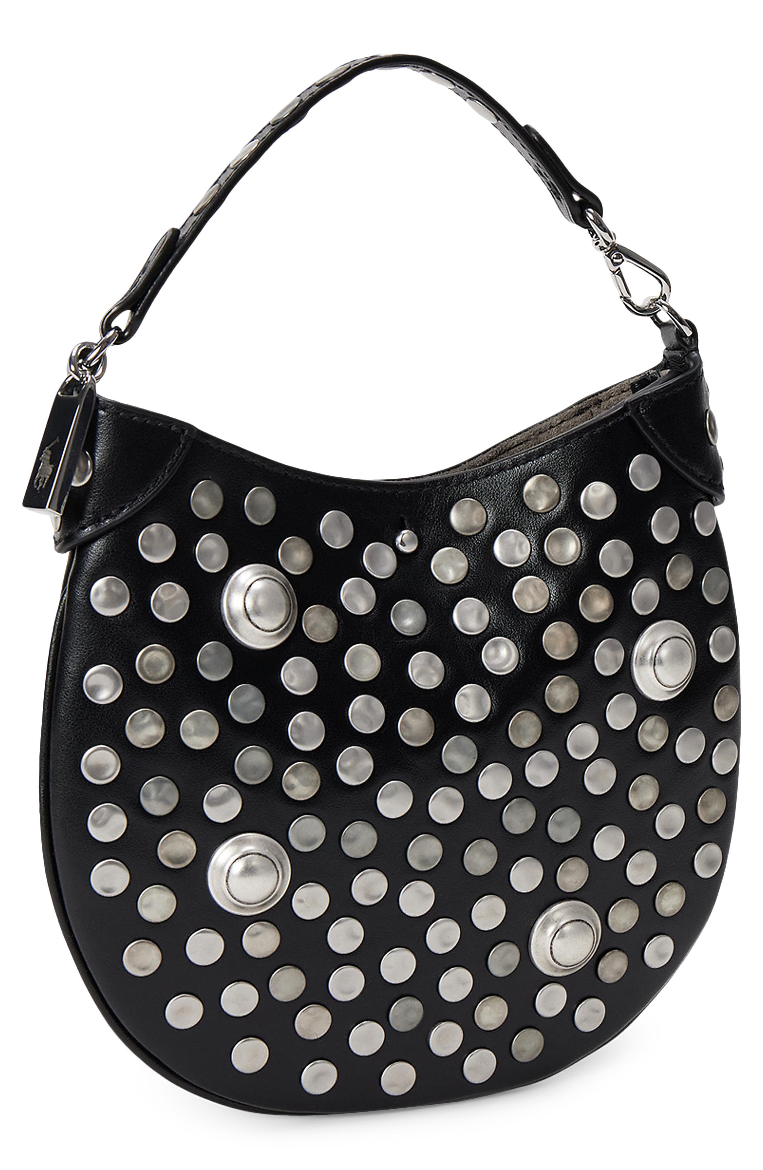 Polo ID Studded Leather Top Handle Bag, Alternate, color, BLACK