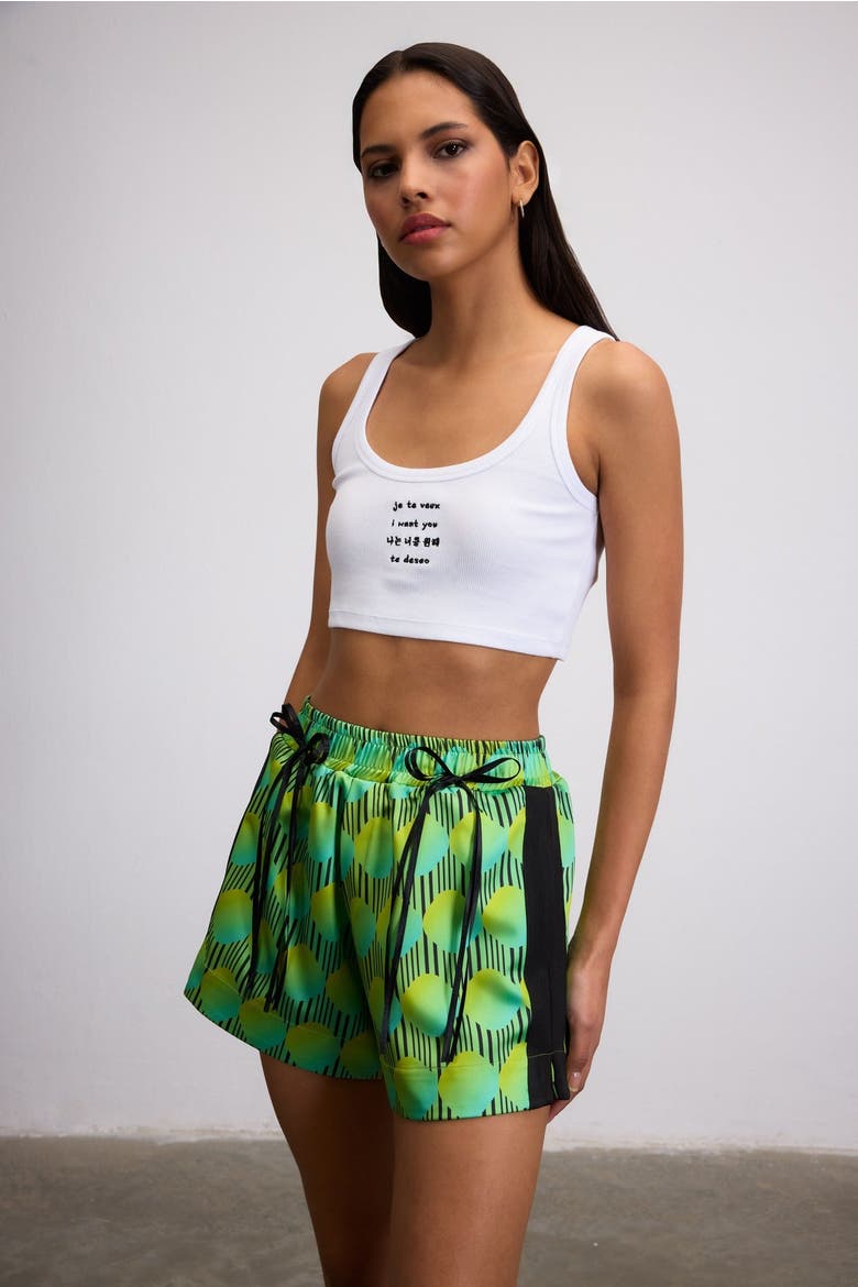 Jett Polka Dot Elastic Wasited Shorts With Bow Details, Main, color, Green