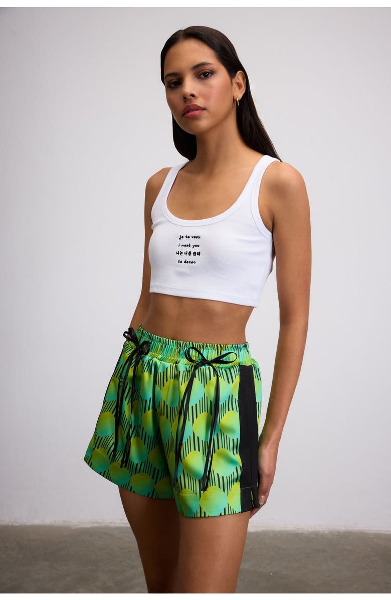 Je Te Veux Jett Polka Dot Elastic Wasited Shorts With Bow Details, Main, color, Green