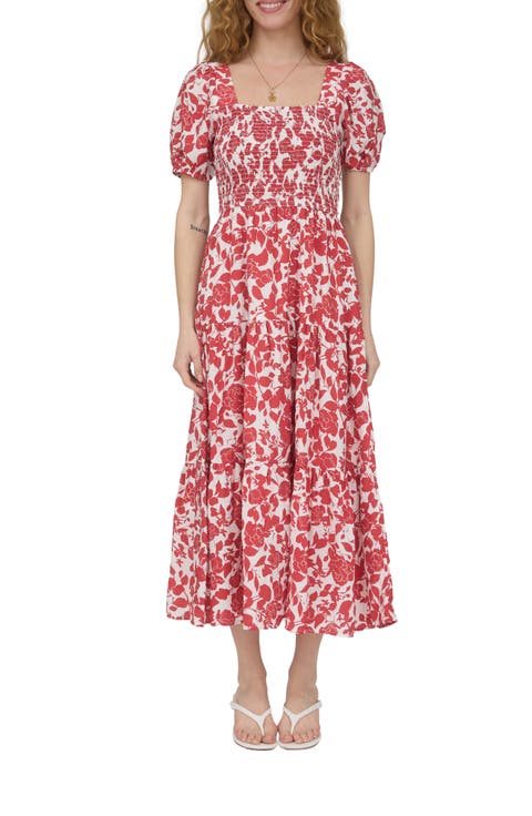 Puff Sleeve Smocked Midi Dress