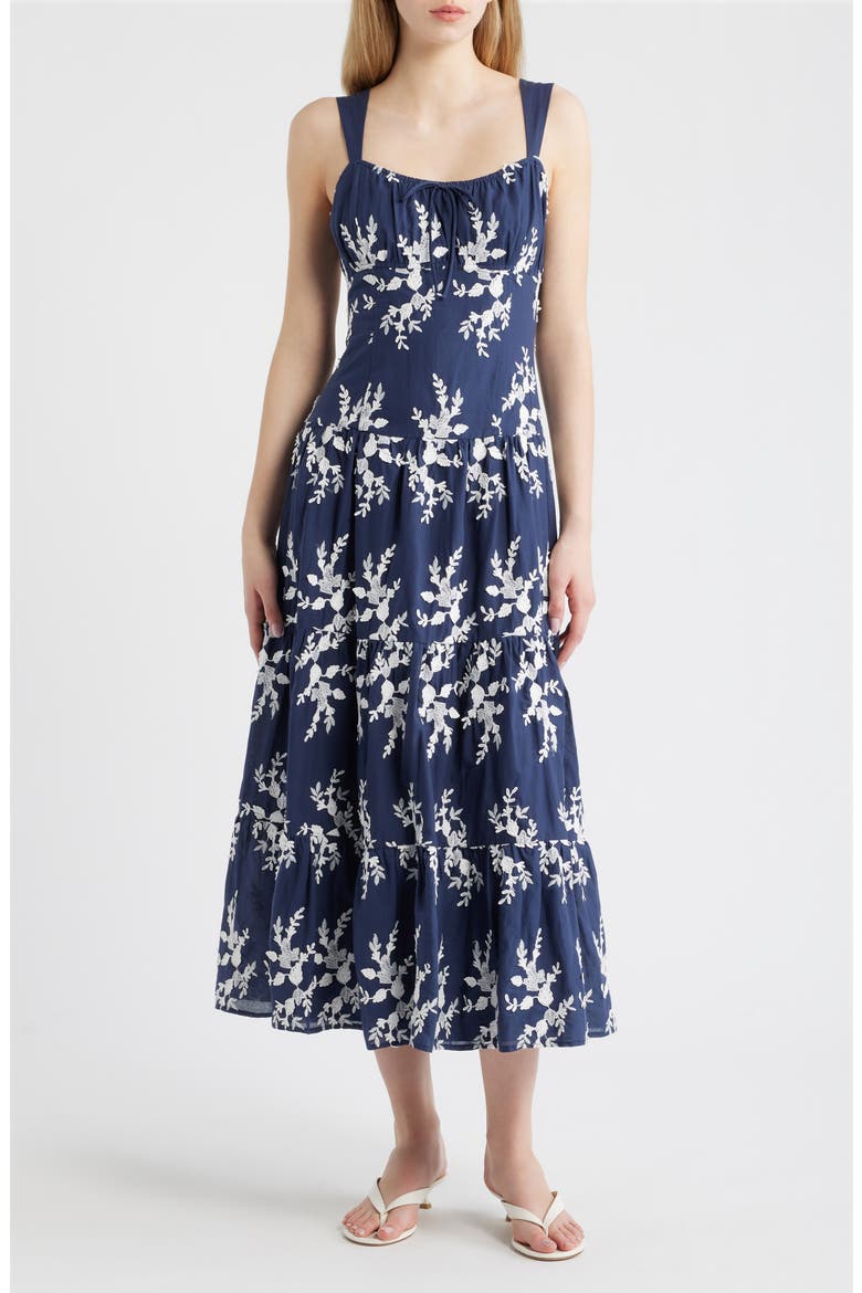 Embroidered Sleeveless Maxi Dress, Main, color, NAVY MULTI