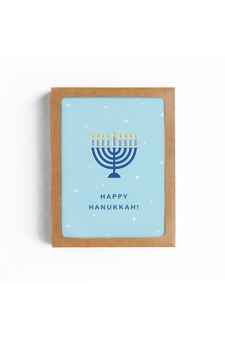 Happy Hanukkak Menorah Card-Boxed Set of 8 Cards, Main, color, Blue