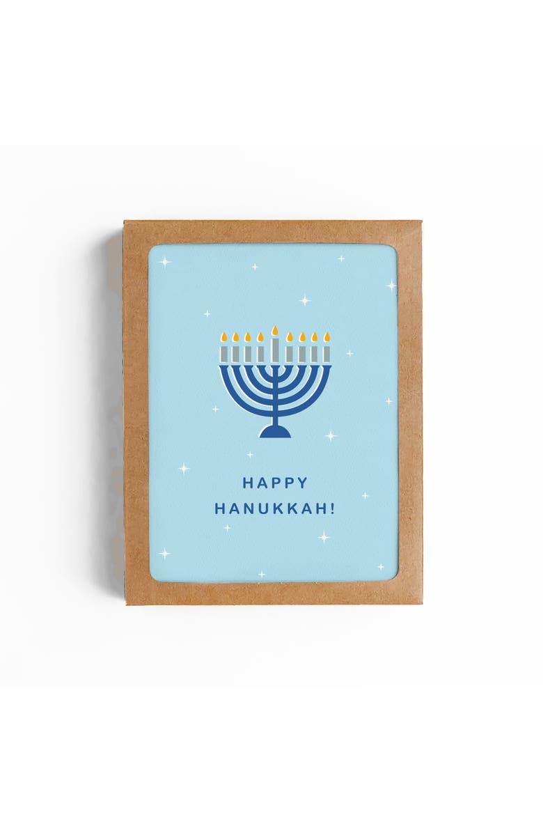 Mellowworks Happy Hanukkak Menorah Card-Boxed Set of 8 Cards, Main, color, Blue