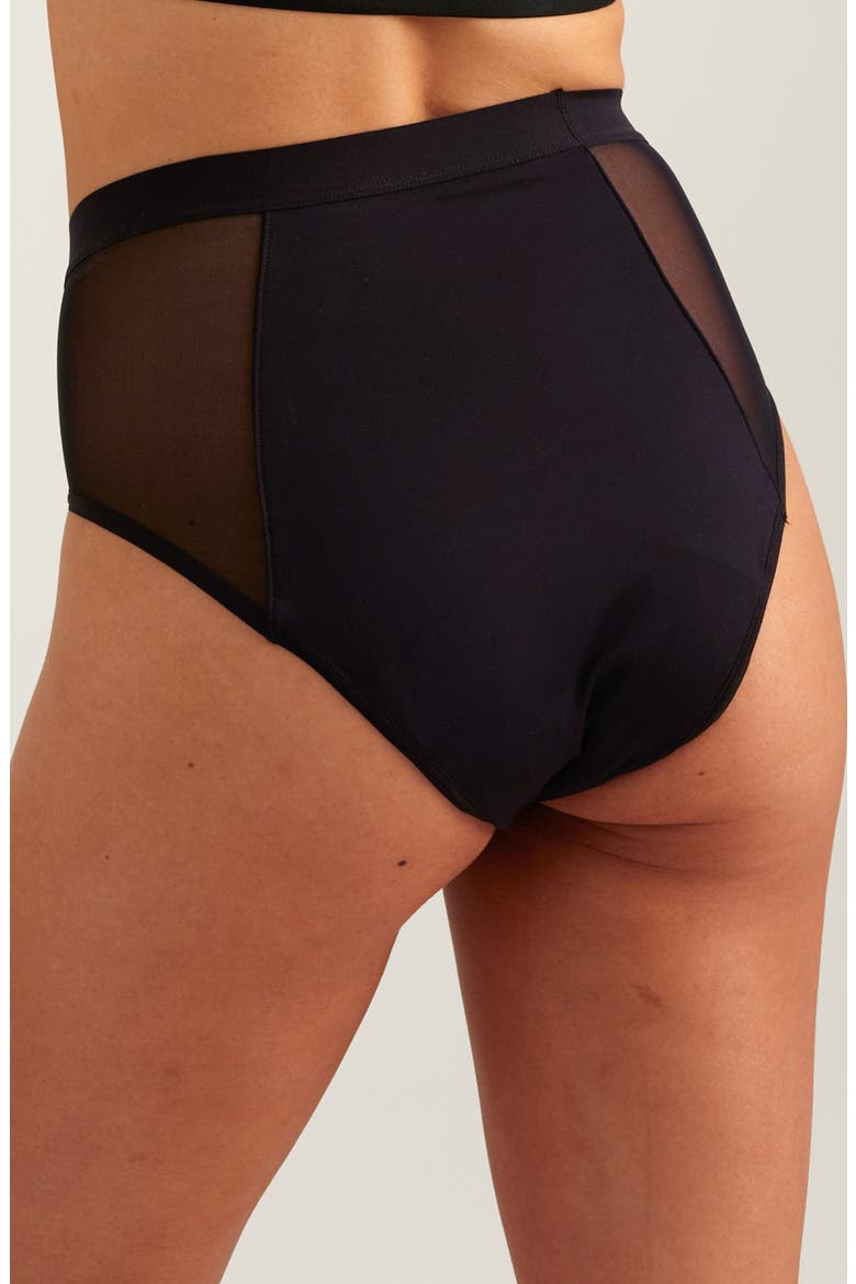 Period & Leakproof Regular Absorbency French Cut High Waist Briefs, Alternate, color, BLACK