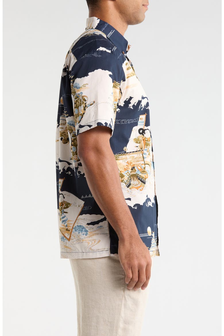 Hajime Print Short Sleeve Cotton Button-Down Shirt, Alternate, color, NAVY