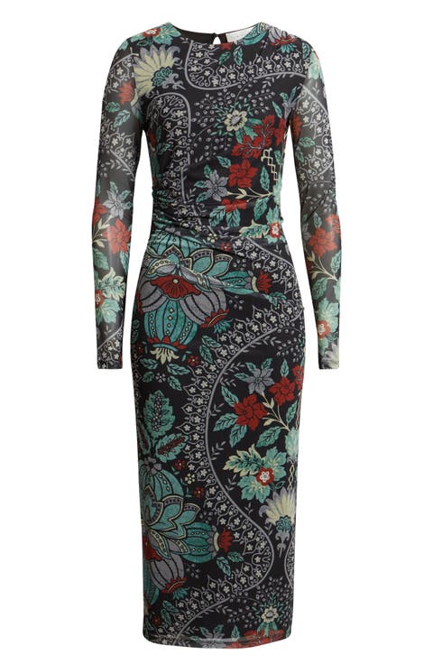The Delilah Print Long Sleeve Mesh Maxi Dress