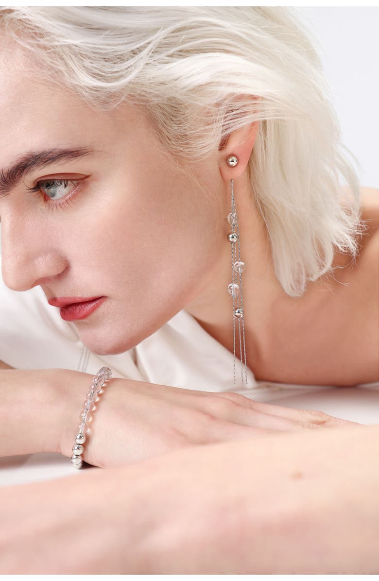 Classicharms FrostLily Mini Clear Crystal and Bead Drop Earrings, Alternate, color, Silver