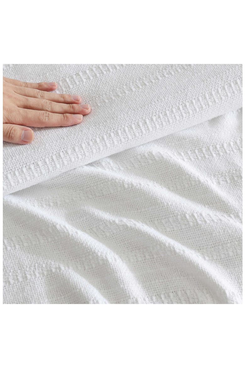 Variegated Weave Stripe Cotton Blanket, Alternate, color, WHITE