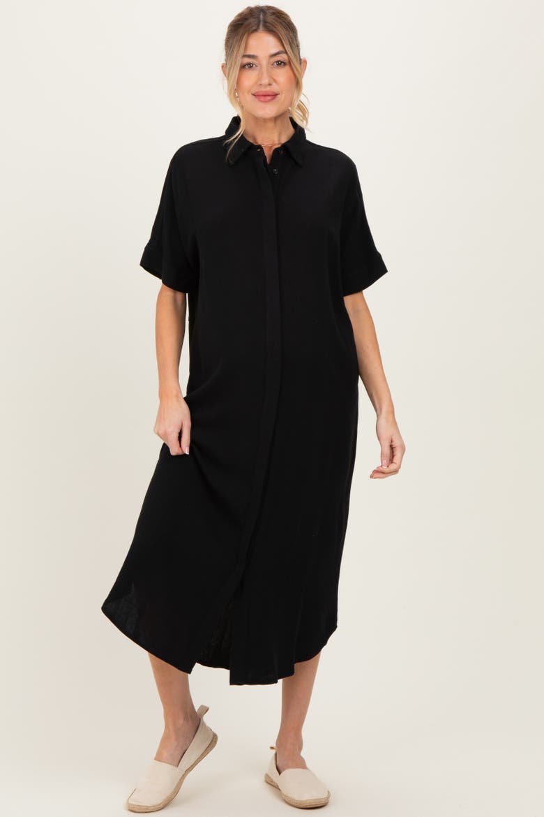 Button Down Midi Shirt Dress, Main, color, Black