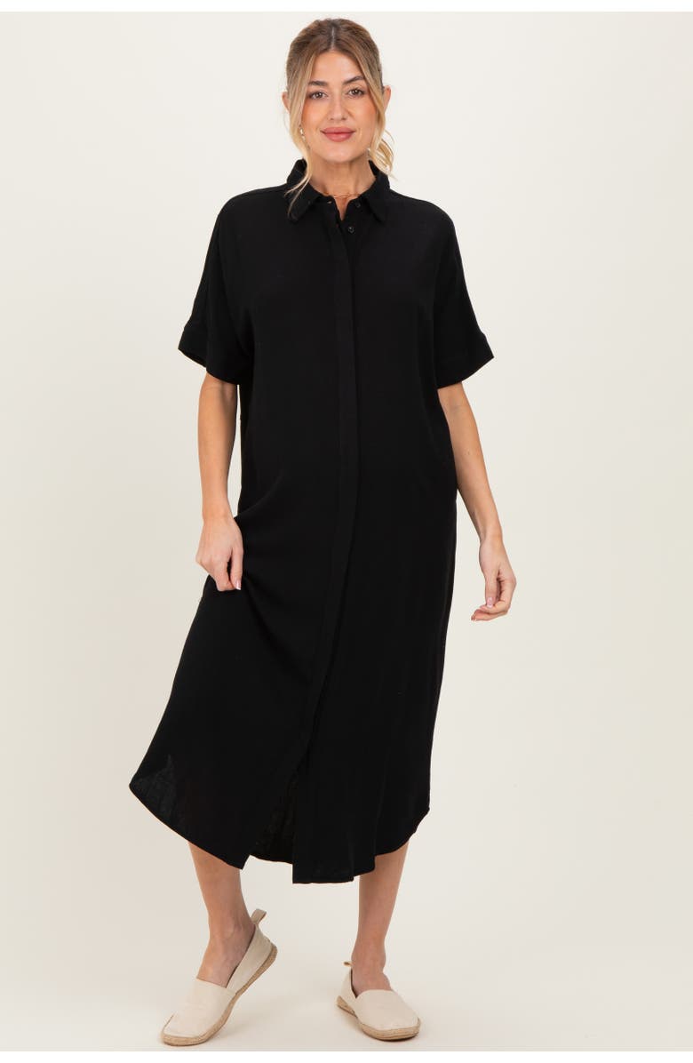 PinkBlush Button Down Midi Shirt Dress, Main, color, Black