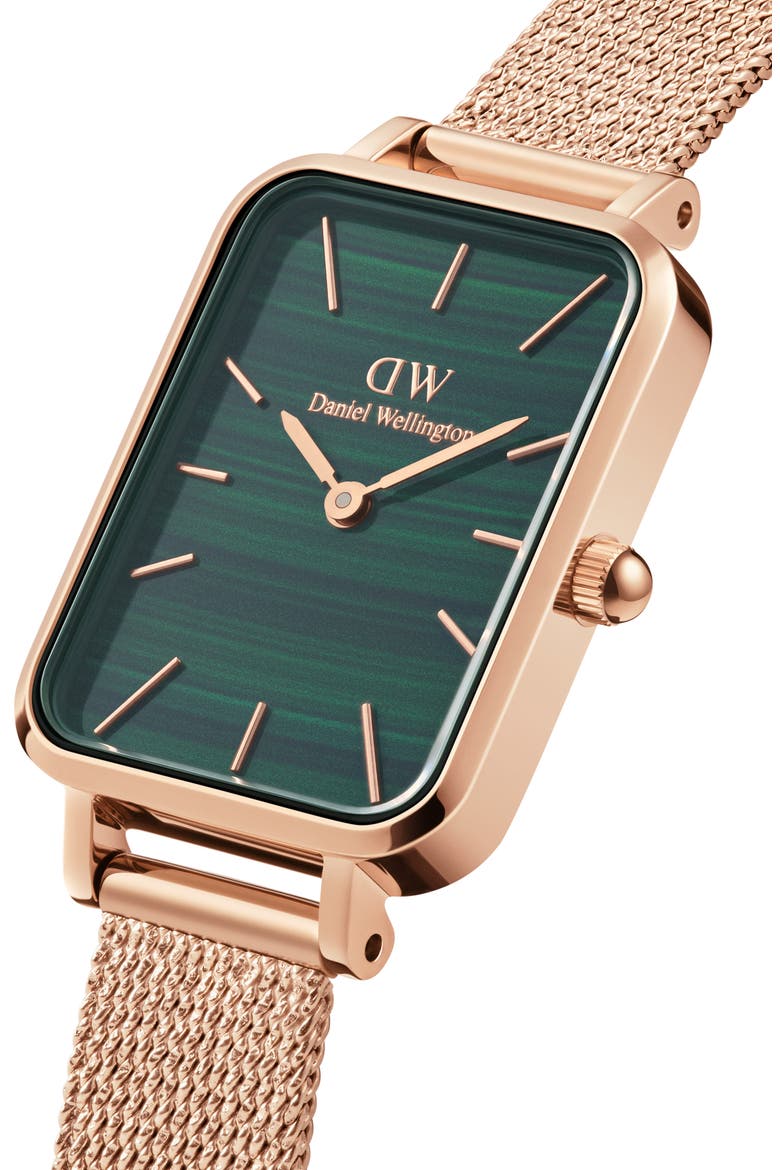Quadro Melrose Mesh Strap Watch, 20mm x 26mm, Alternate, color, ROSE GOLD/ GREEN