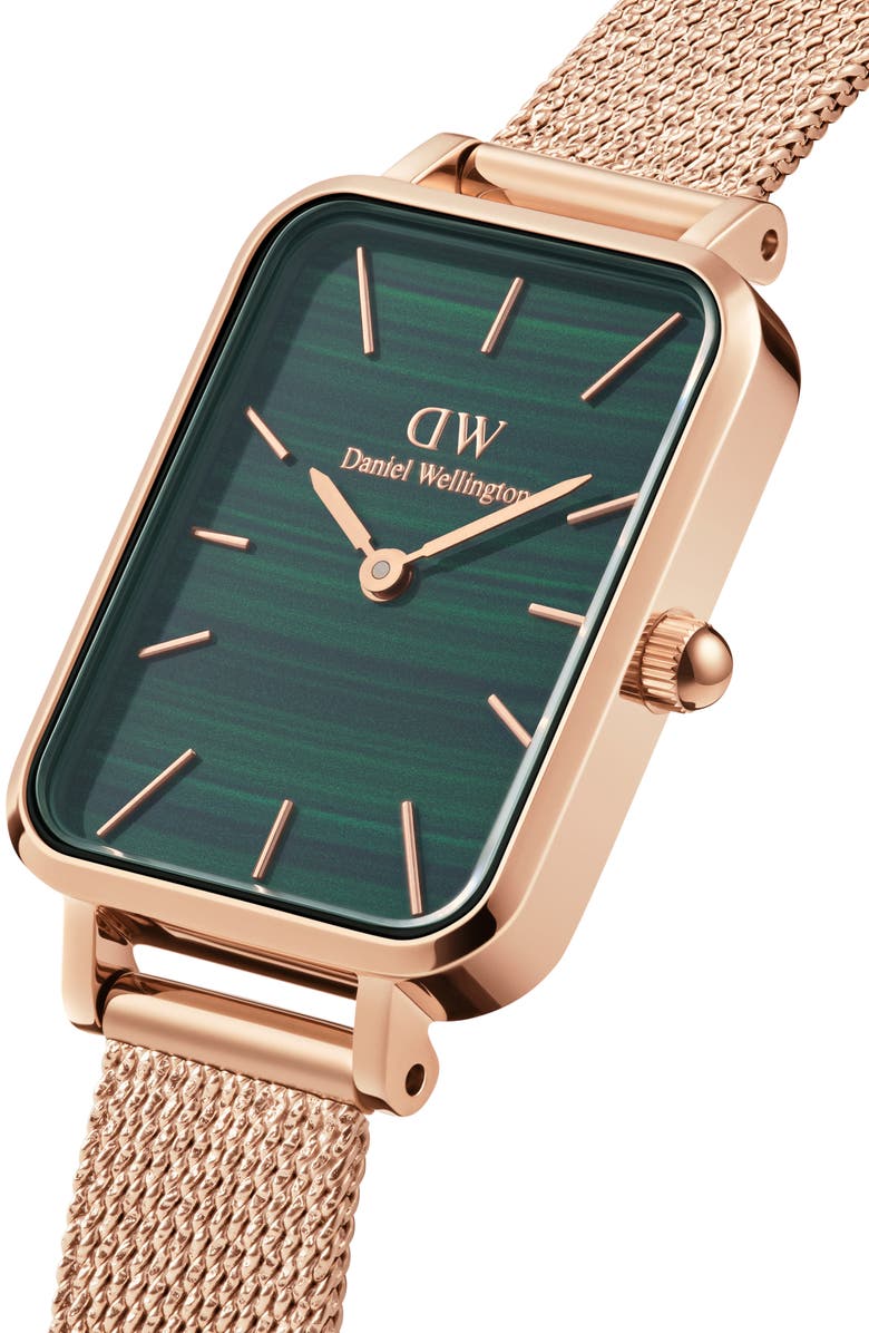 Daniel Wellington Quadro Melrose Mesh Strap Watch, 20mm x 26mm, Alternate, color, Rose Gold/ Green