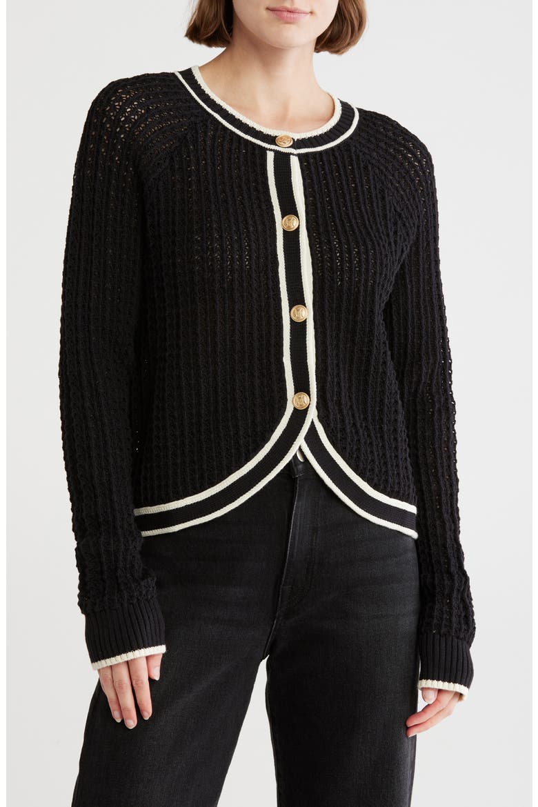 Cotton Blend Sweater Jacket, Main, color, DARK BLACK