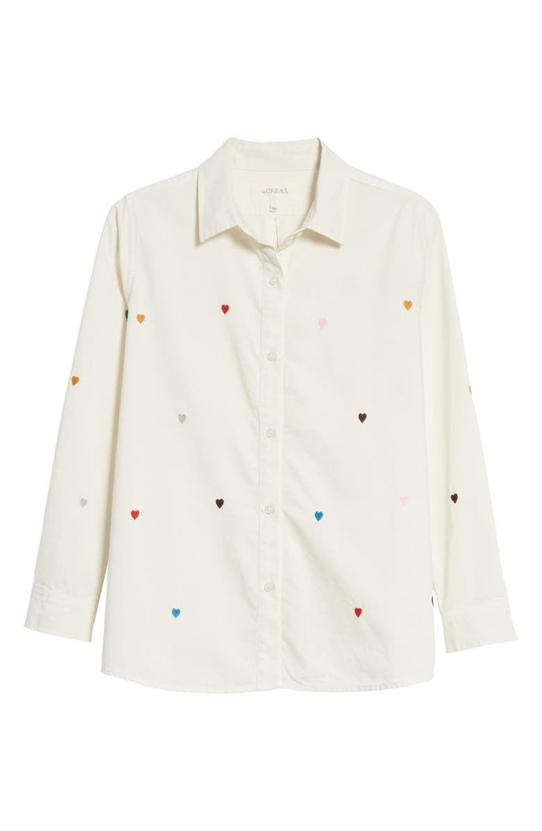 THE GREAT. The Campus Heart Embroidered Shirt, Alternate, color, 