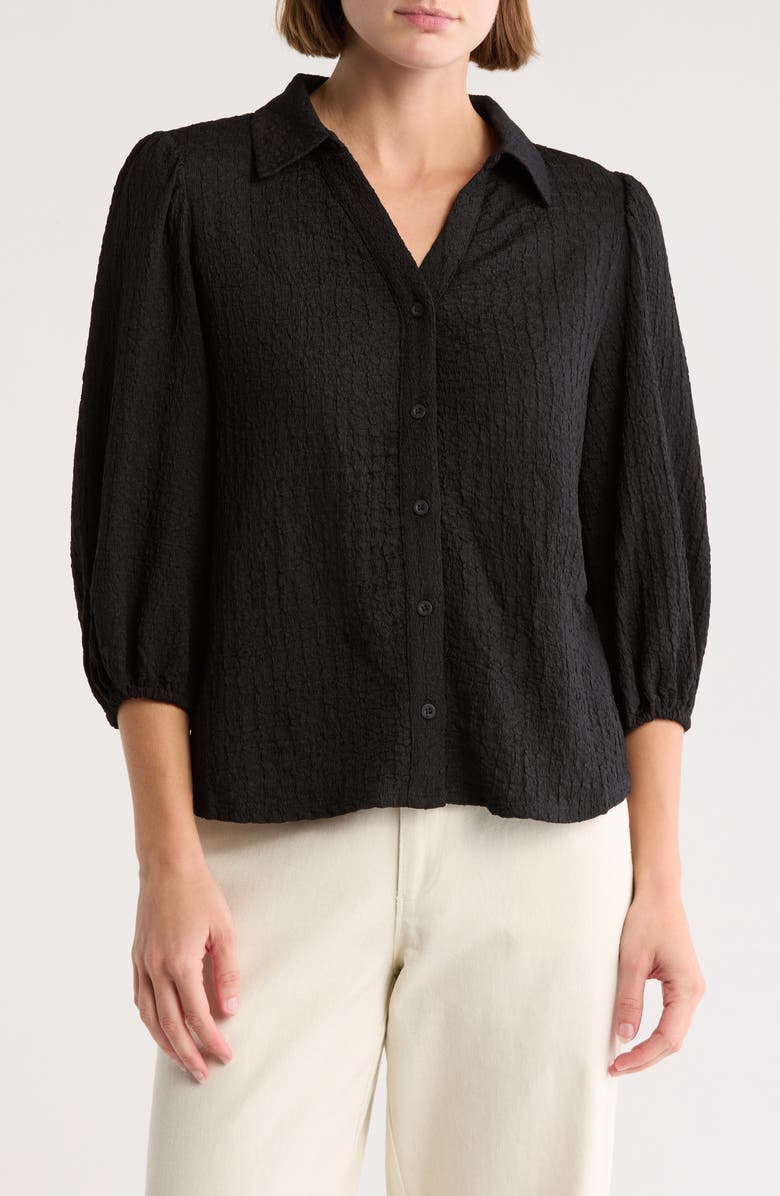 Adrianna Papell Textured Knit Button-Up Shirt, Main, color, 