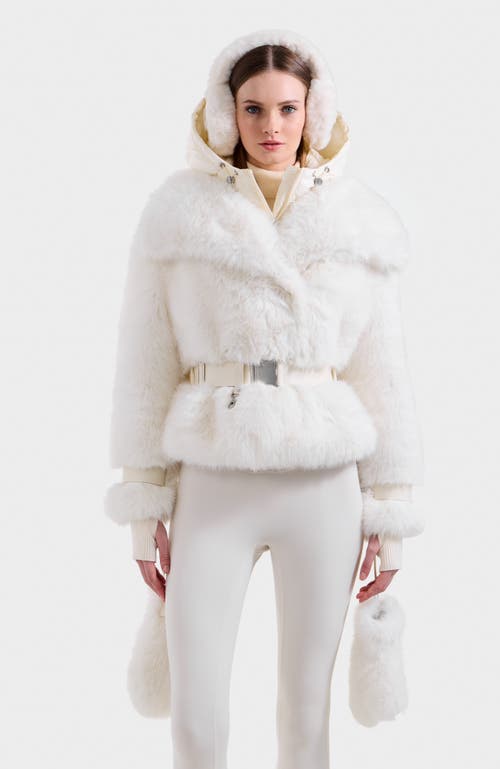Rudsak Chloe Faux Fur Jacket With Puffer Hood In White