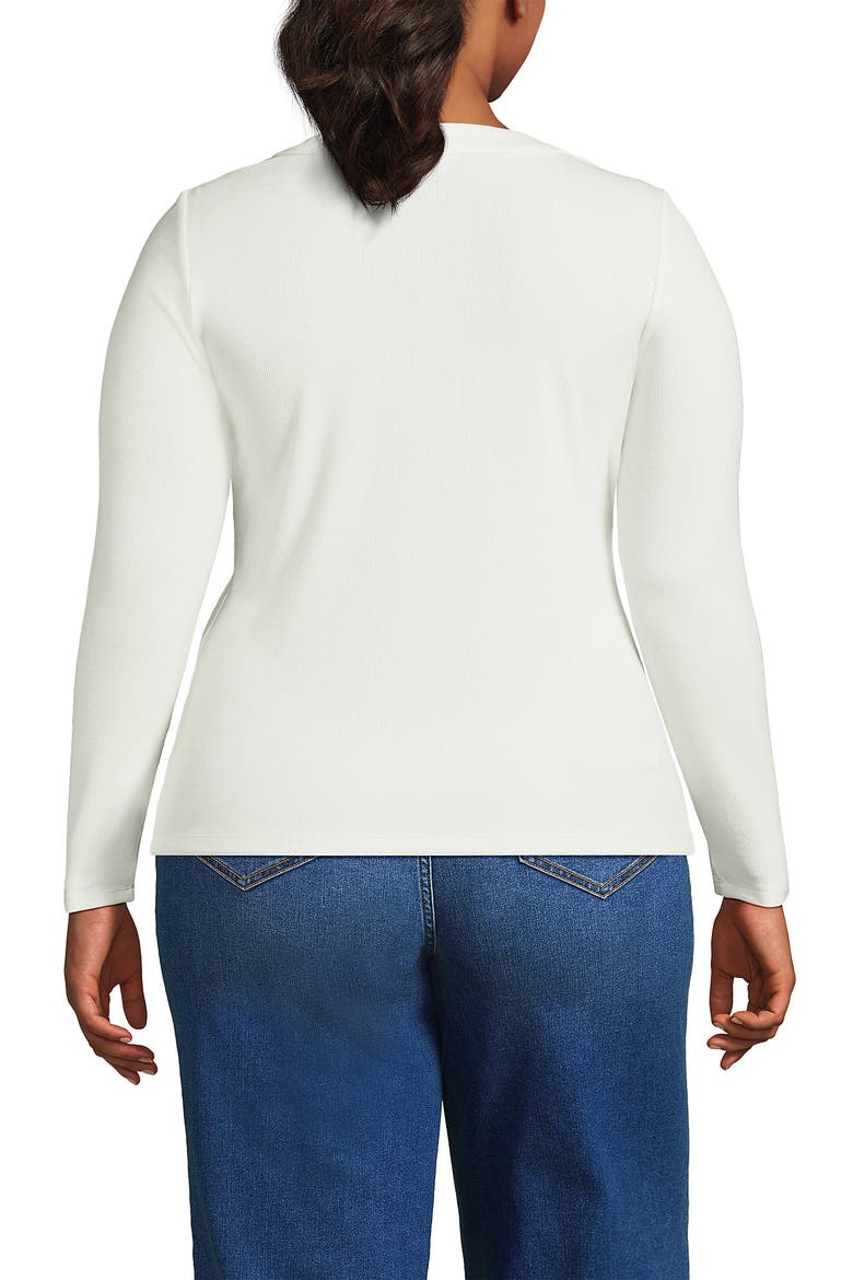 Plus Size Drapey Rib Fitted Long Sleeve Henley T-Shirt, Alternate, color, Ivory