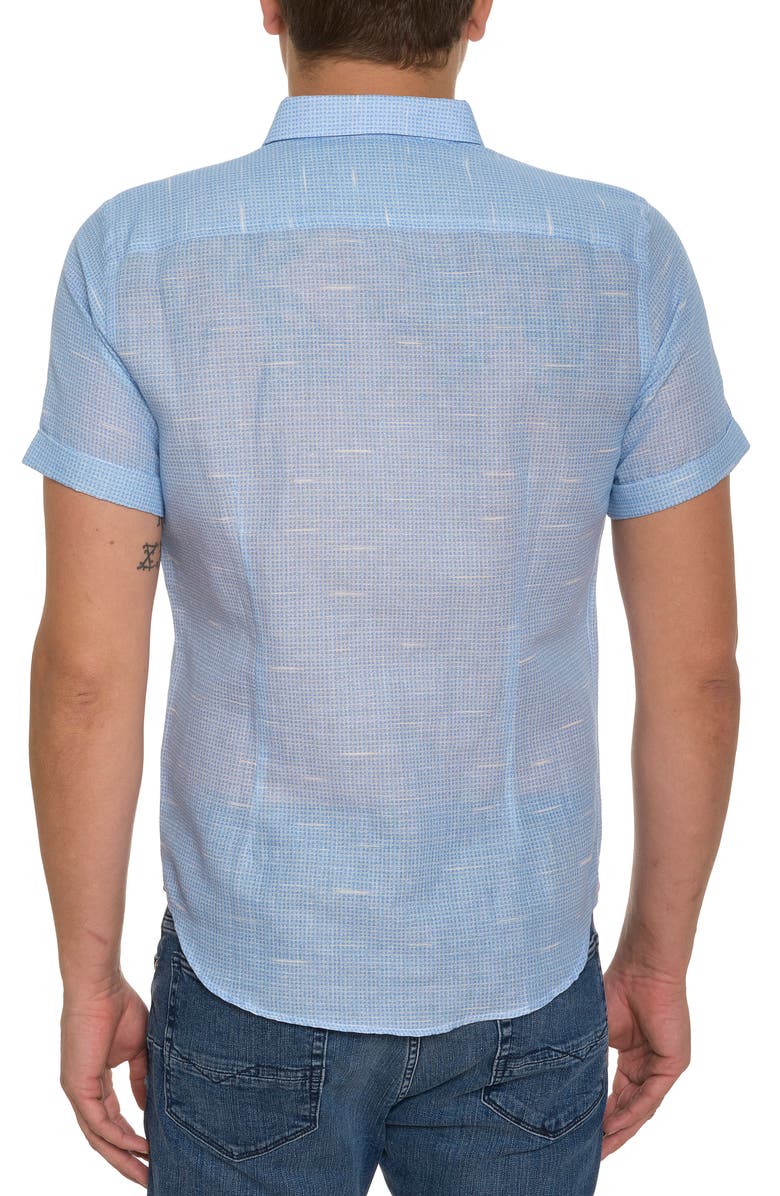 Robert Graham Sloan Houndstooth Short Sleeve Linen & Cotton Button-Down Shirt, Alternate, color,