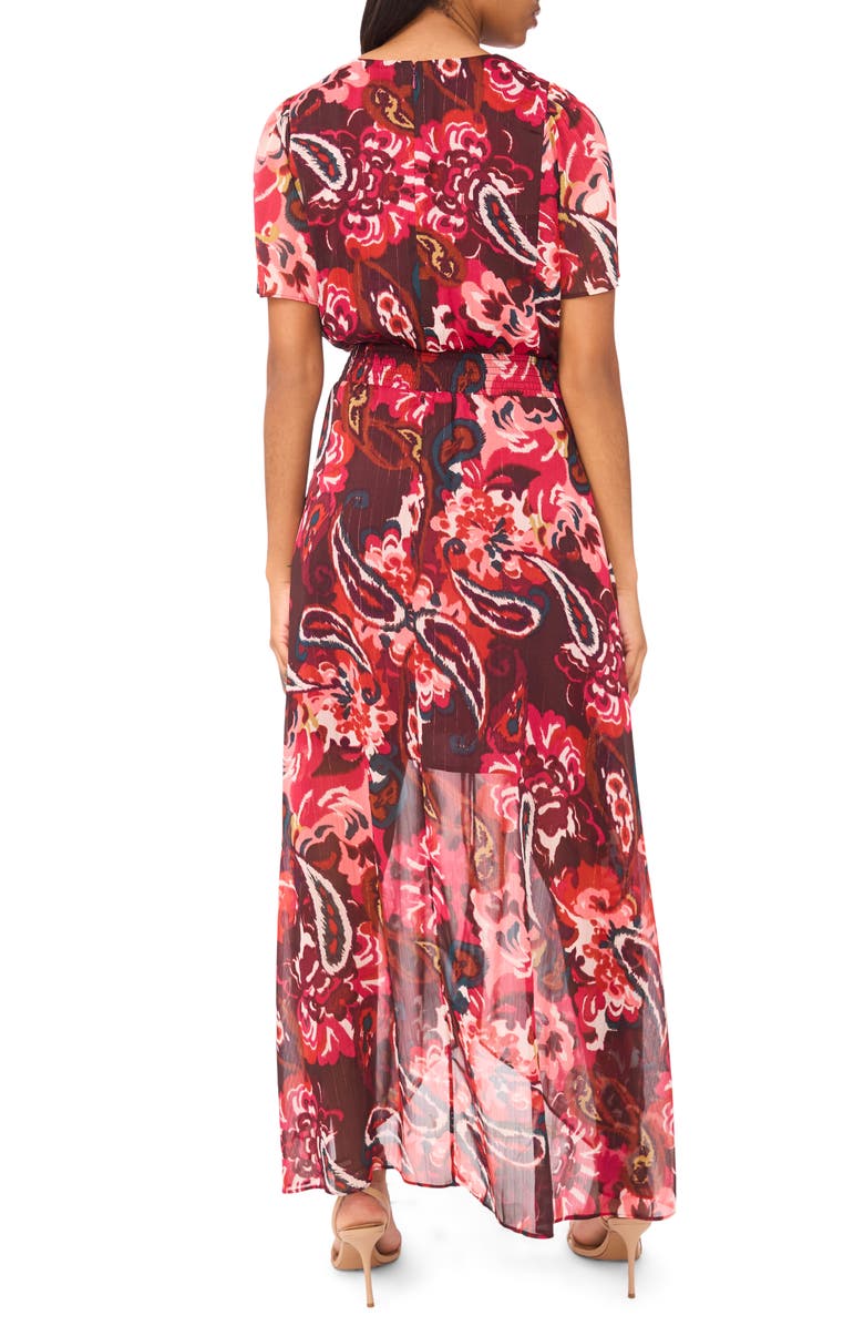 Halogen<sup>®</sup> V-Neck Smocked Handkerchief Hem Maxi Dress, Alternate, color, Rust/ Burgundy/ Pink