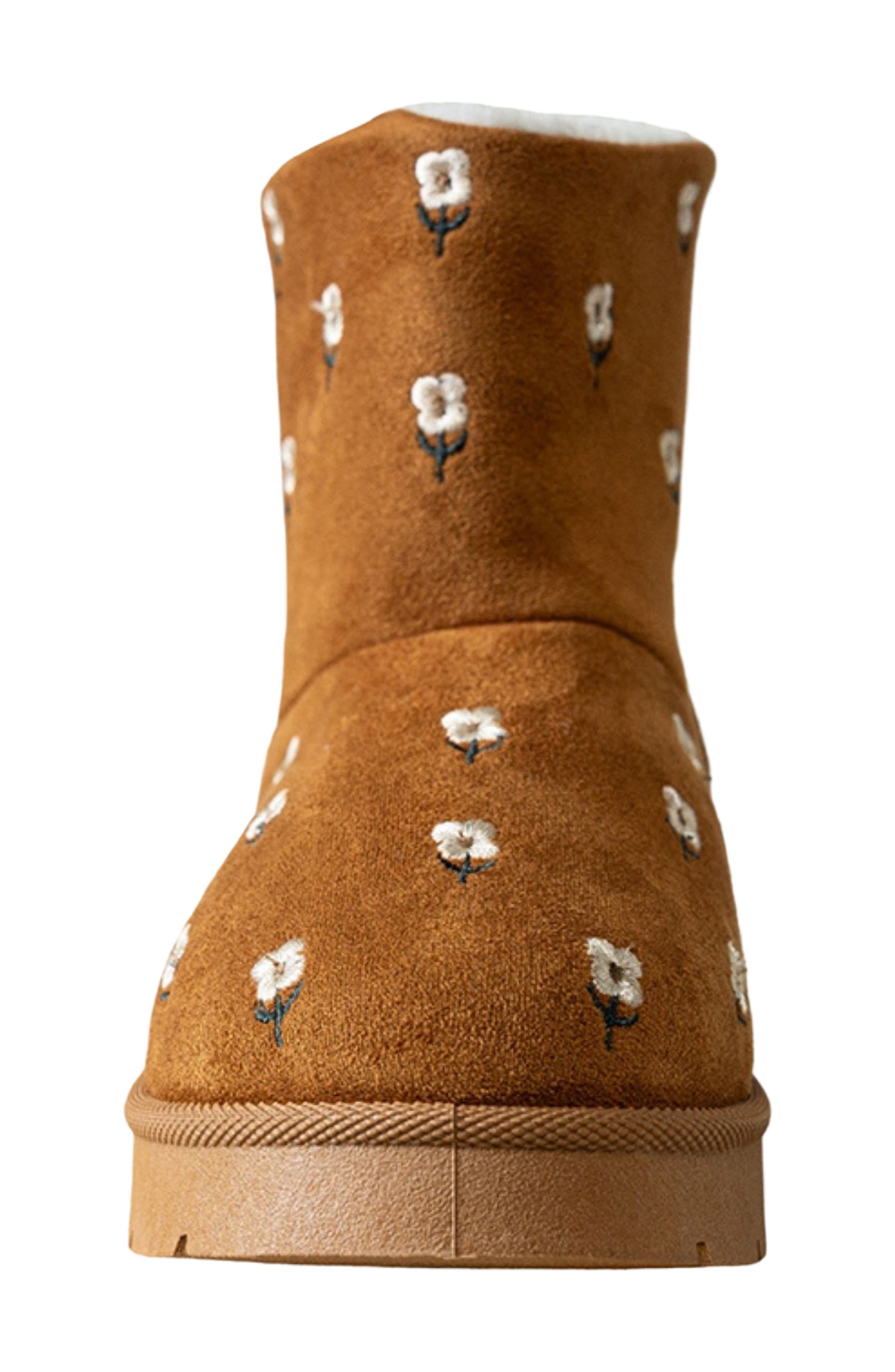 Kids' Embroidered Faux Suede Boot, Alternate, color, COGNAC