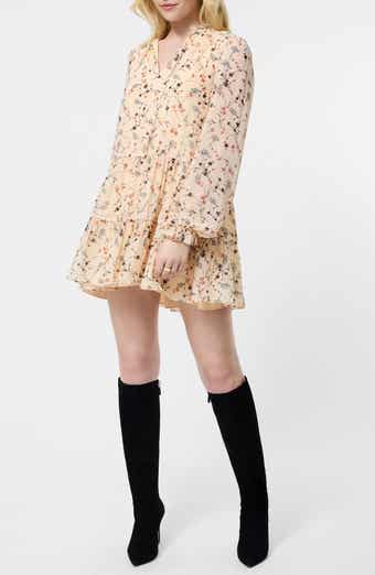 French Connection Marina Floral Long Sleeve Chiffon Tiered Minidress