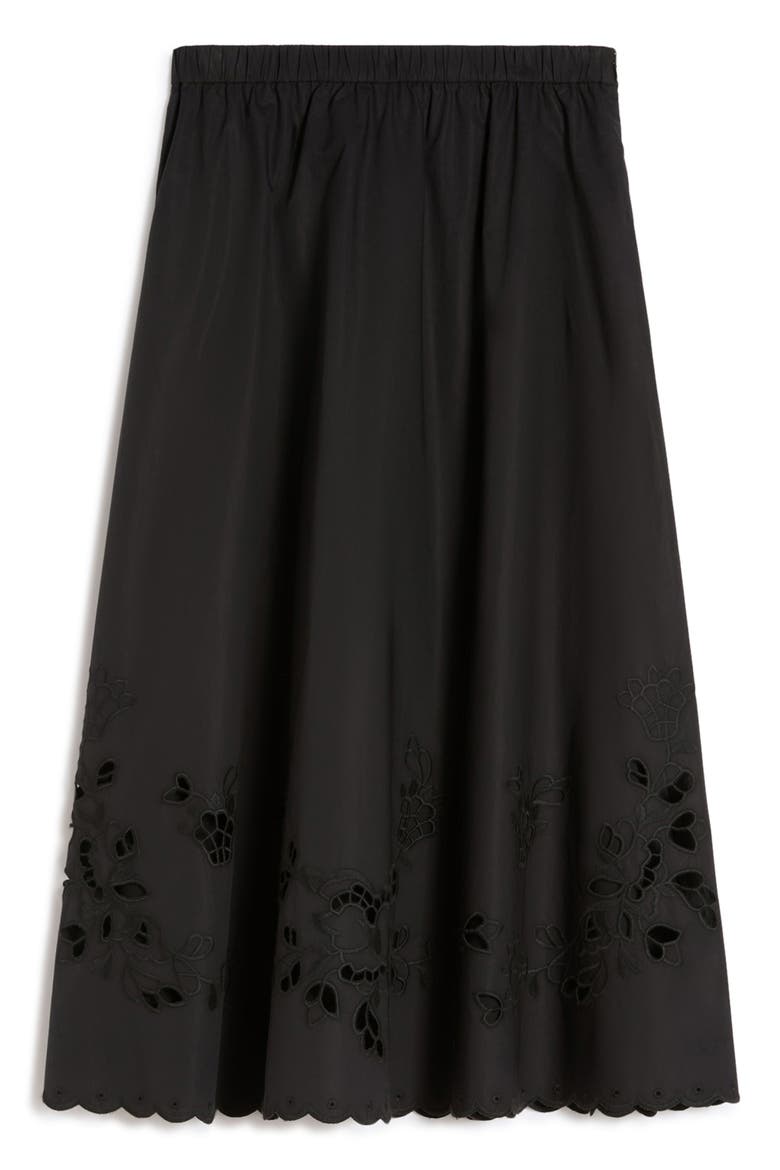 Caravan Scalloped Eyelet Cotton Poplin Midi Skirt, Alternate, color, BLACK