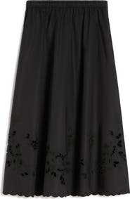 Weekend Max Mara Caravan Scalloped Eyelet Cotton Poplin Midi Skirt