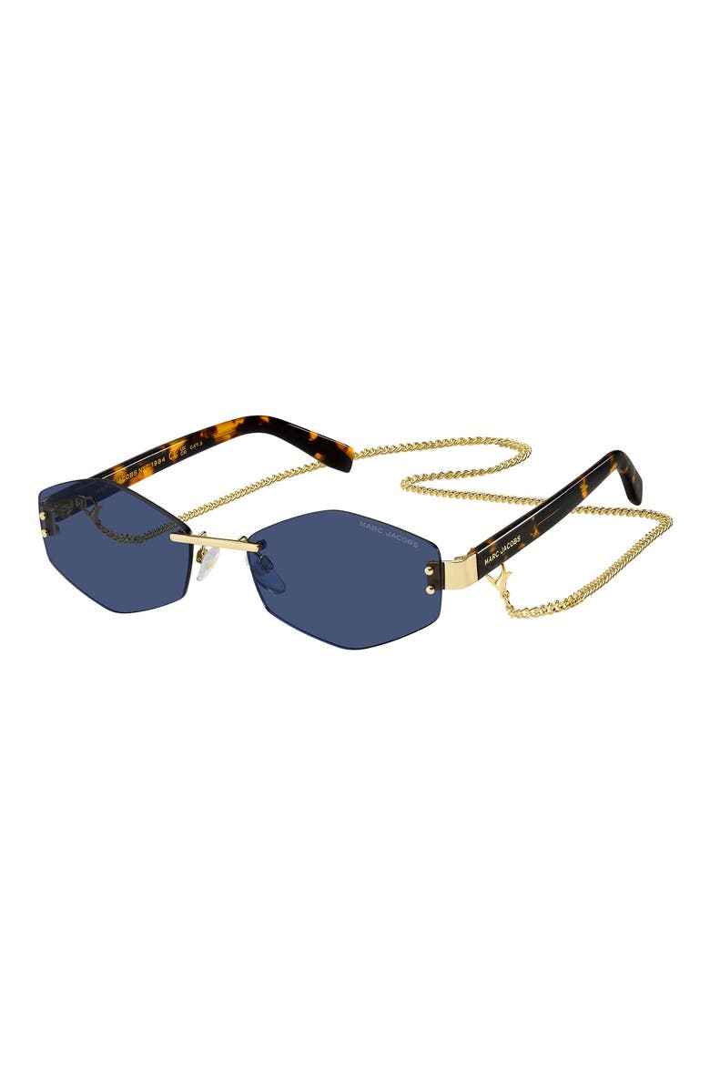 57mm Geometric Sunglasses with Chain, Alternate, color, GOLD BLUE/ BLUE