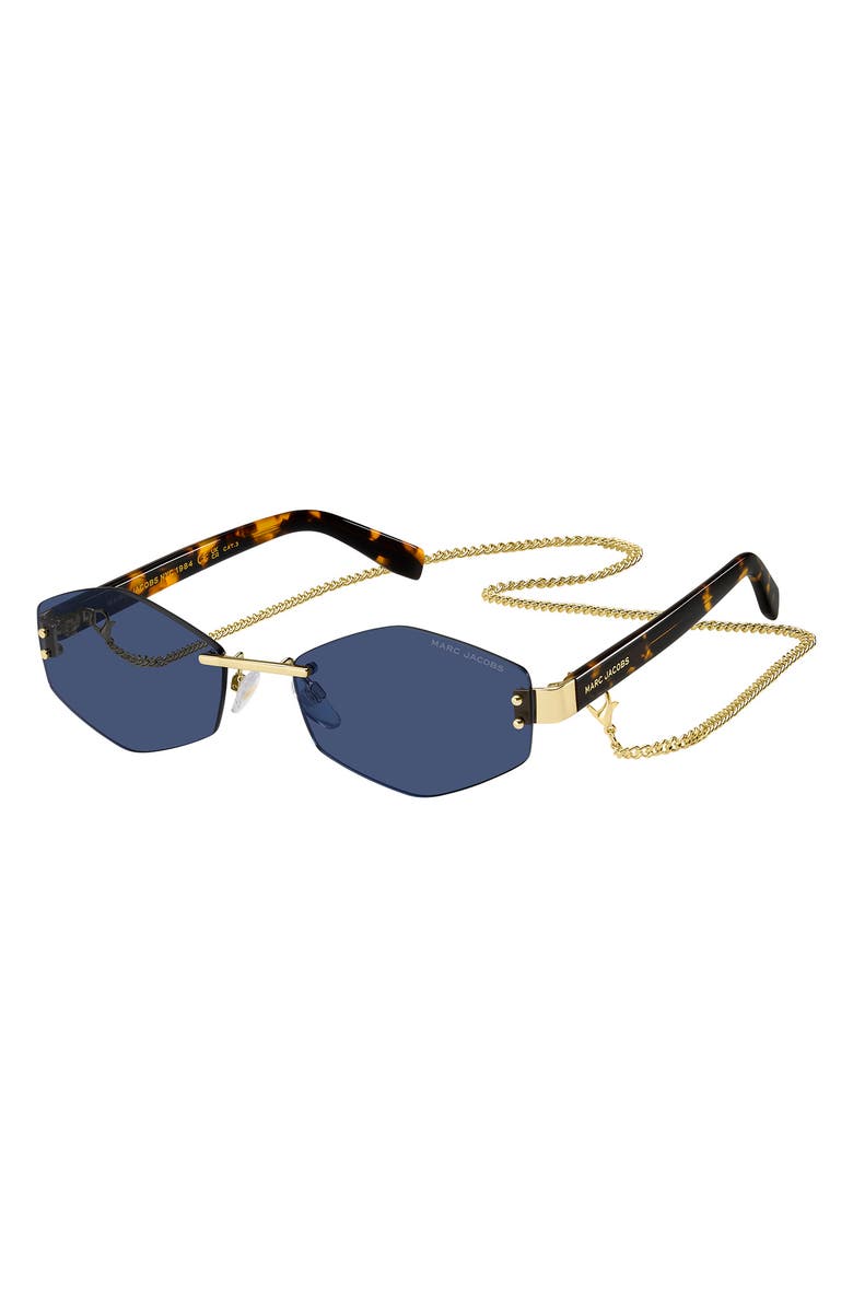 Marc Jacobs 57mm Geometric Sunglasses with Chain, Alternate, color, Gold Blue/ Blue