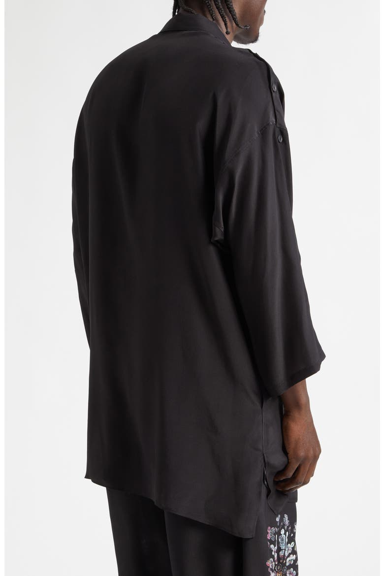 Button Shoulder Sea Creature Graphic Silk Button-Up Shirt, Alternate, color, BLACK