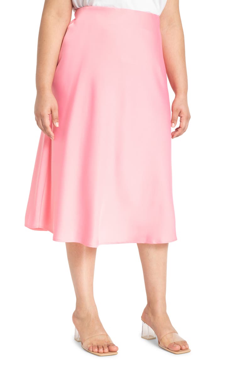 Satin Midi Skirt, Main, color, STRAWBERRY CREAM