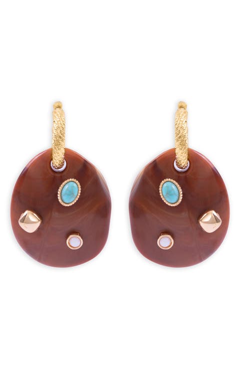 Boho Stone Disc Drop Earrings