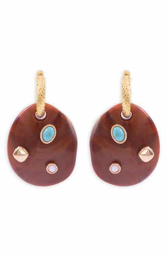 Boho Stone Disc Drop Earrings