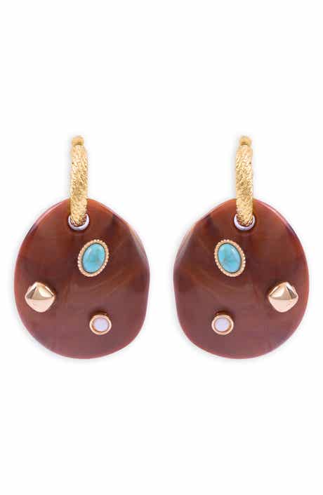 Boho Stone Disc Drop Earrings