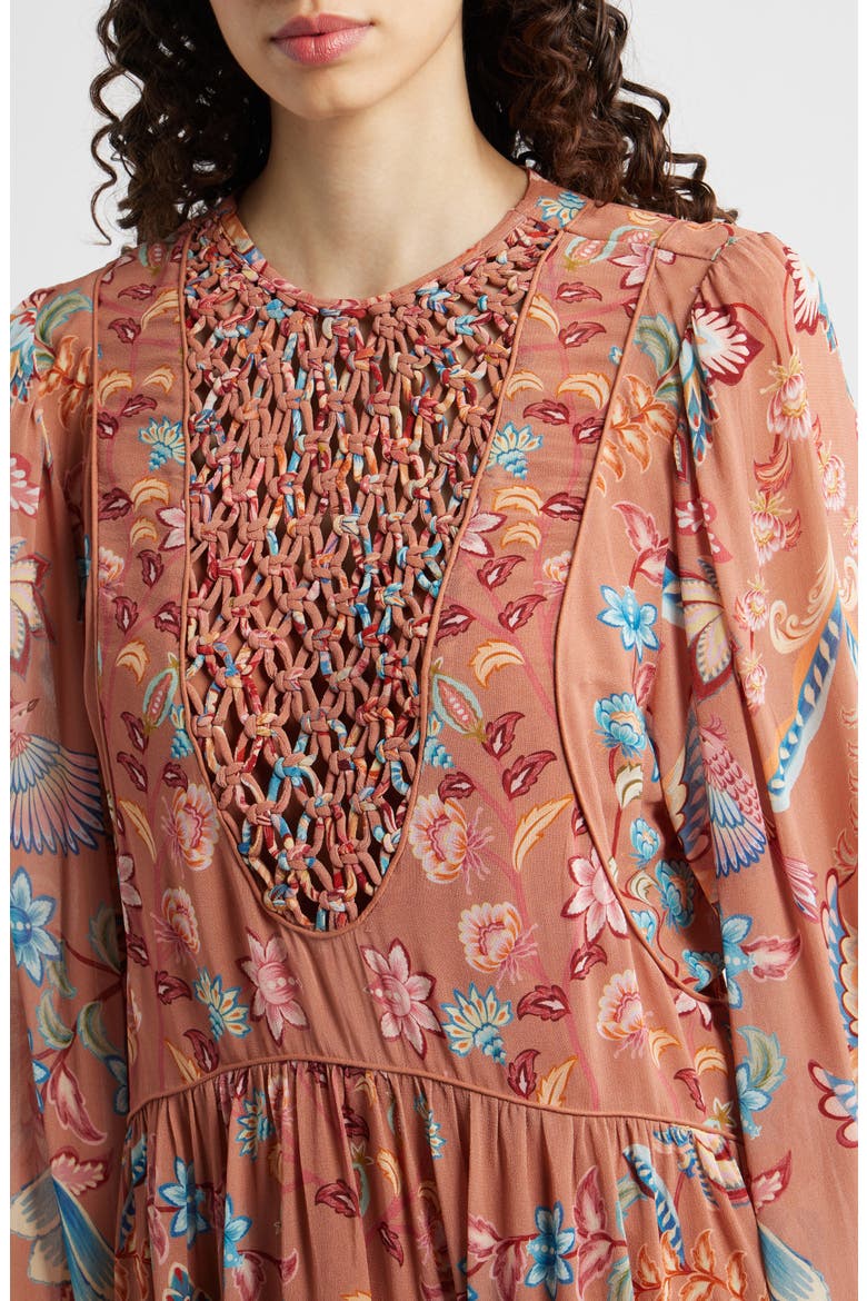 Boho Enchance Long Sleeve Floral Minidress, Alternate, color, BOHO ENCHANCE MOCHA