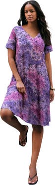 Roaman's Plus Size Short Sleeve Sleeve Swing Dress