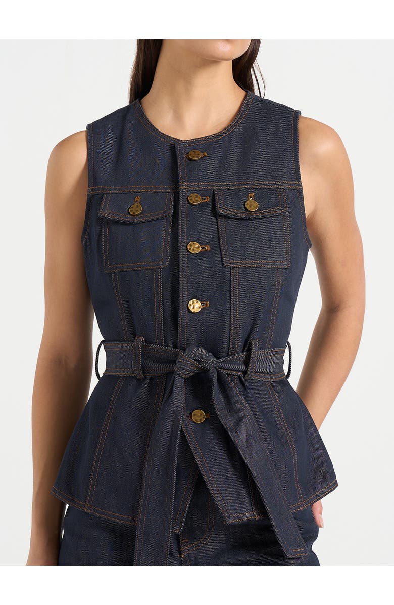 Manière De Voir Darcy Denim Crew Neck Waistcoat, Alternate, color, Polished Indigo