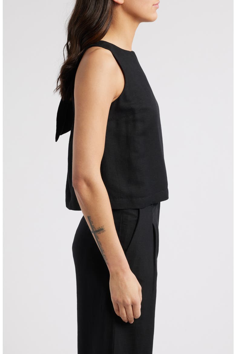 Birdie Tie Back Cutout Linen Blend Tank, Alternate, color, BLACK
