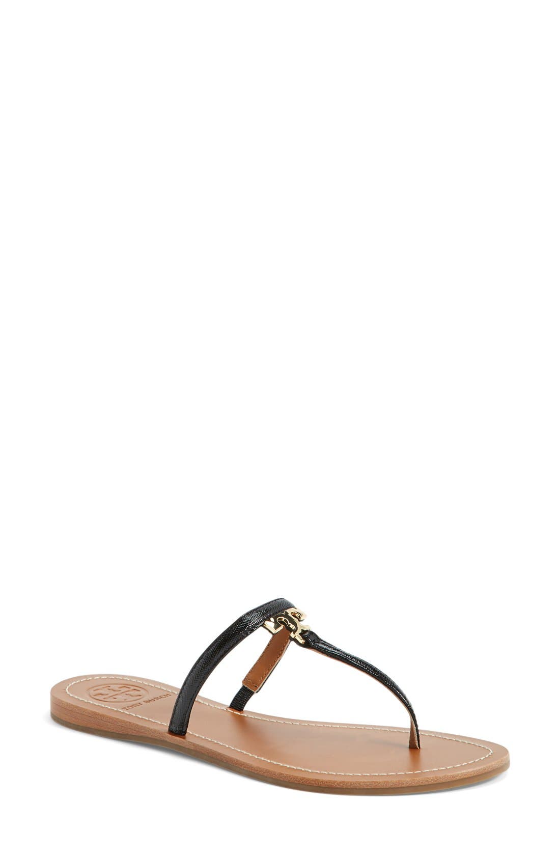 Tory Burch 'T' Logo Leather Thong Sandal, Main, color, 