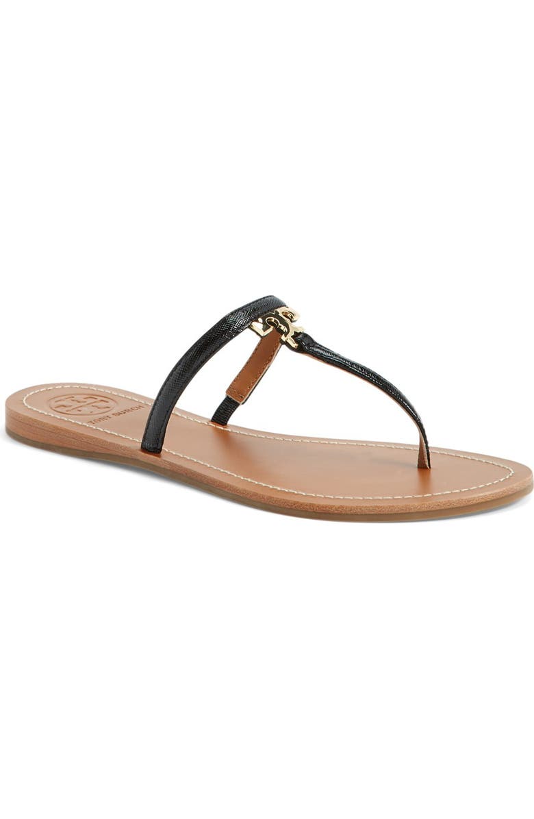 Tory Burch 'T' Logo Leather Thong Sandal, Main, color,