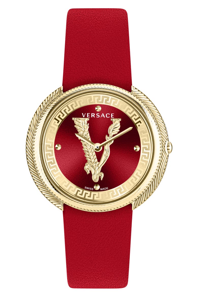 Leather Strap Watch, 38mm, Main, color, GOLD