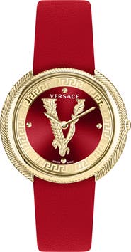 Versace Leather Strap Watch, 38mm