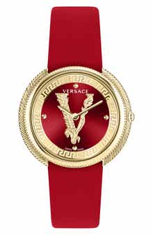Versace Leather Strap Watch, 38mm