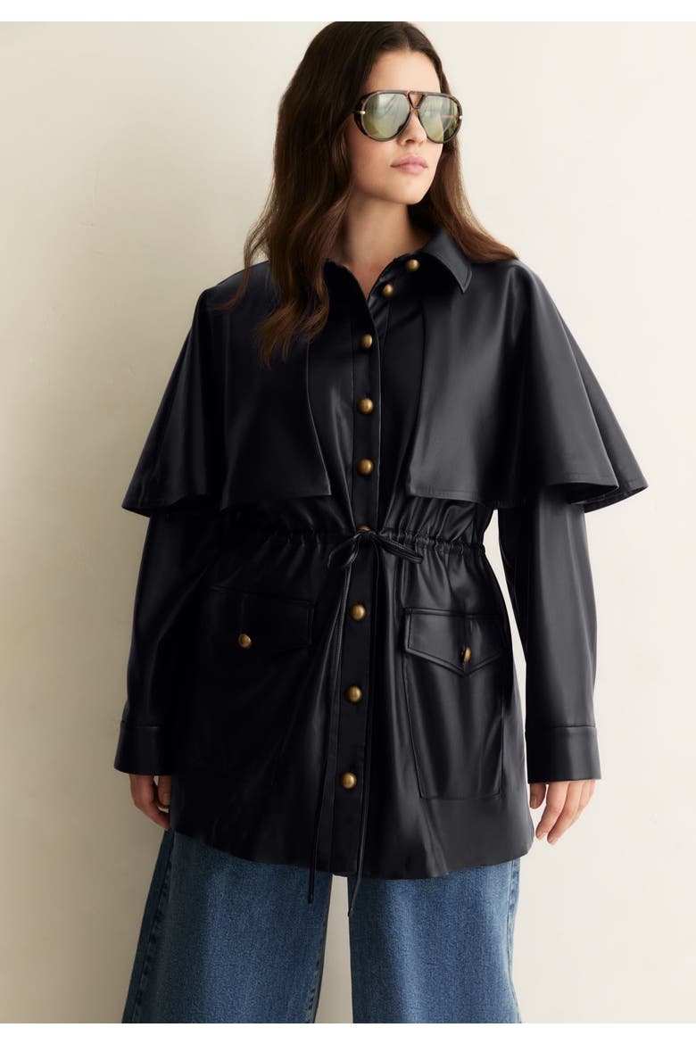Faux Leather Cape Jacket, Alternate, color, BLACK ONYX