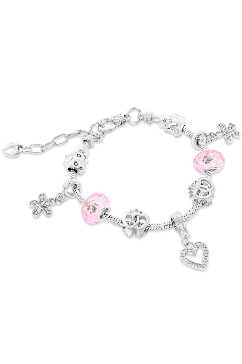 Pink Crystals And Heart Charm Bracelet, Alternate, color, Pink