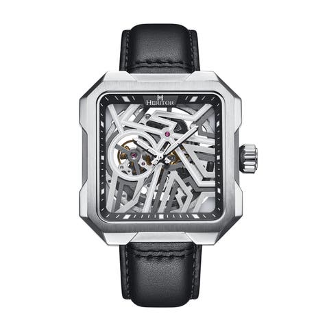 Campbell Leather-Band Skeleton Watch