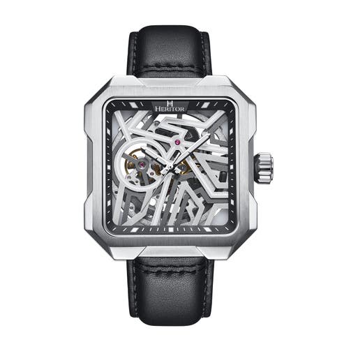Heritor Automatic Campbell Leather-Band Skeleton Watch in Silver at Nordstrom